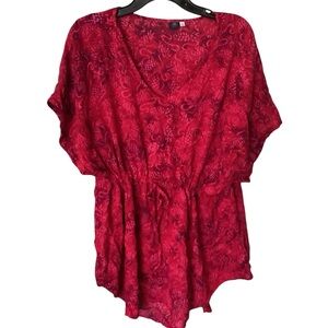 One Size Hibiscus Collection  Hawaii Pink Top Coverup Caftan Cinch Waist